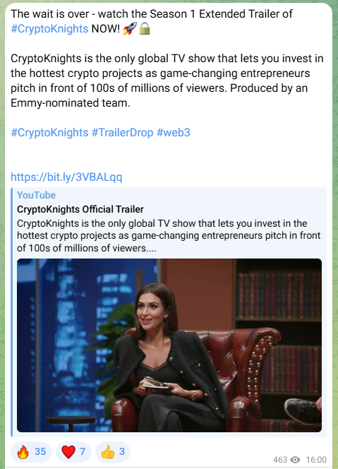 Trailer CryptoKnights on Telegram